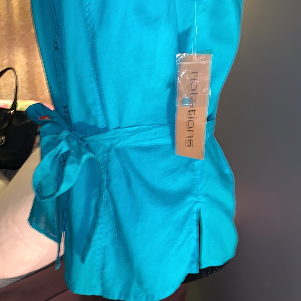 Nwt Notations Size S Teal Belted Button Down Blou… - image 6